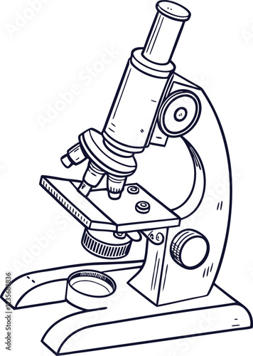 A classic laboratory microscope of Silhouette. A classic laboratory microscope of line arts. 