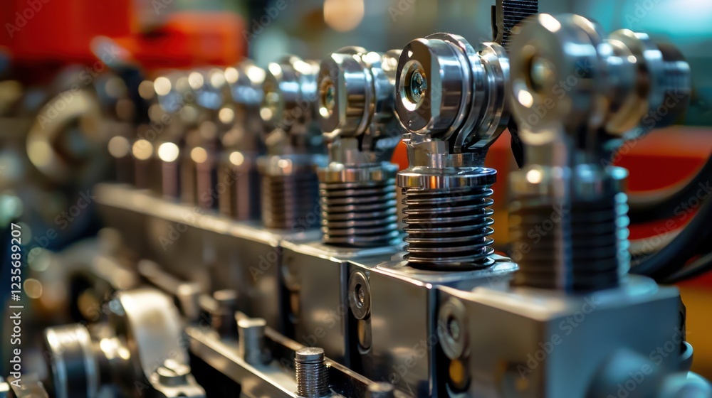 Naklejka premium Close-up View of Engine Components with Piston and Valves Detail