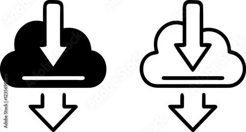 Download cloud icon vector illustration silhouette. Cloud upload icon Flat vector set outline photo