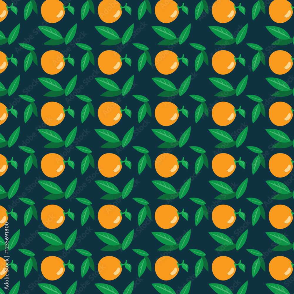 Seamless pattern with oranges and leaves on dark blue background. Seamless pattern with oranges and leaves on dark blue background.
