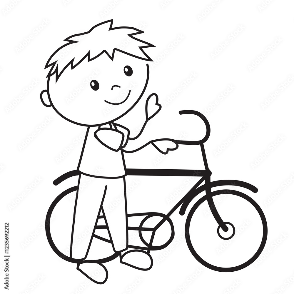 Stick figure boy with a bicycle vector cartoon illustration Stick figure boy with a bicycle vector cartoon illustration