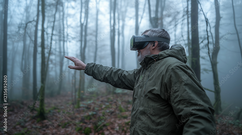 Obraz premium Futuristic exploration through VR in a serene natural setting