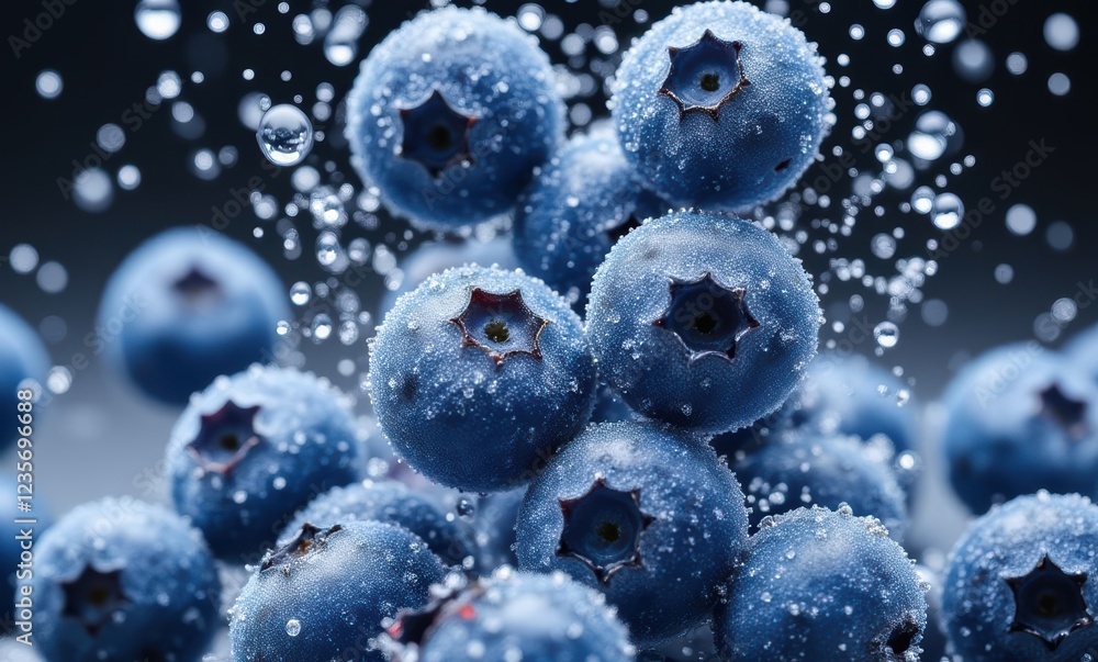 Fresh blueberries splashing in clear water Fresh blueberries splashing in clear water