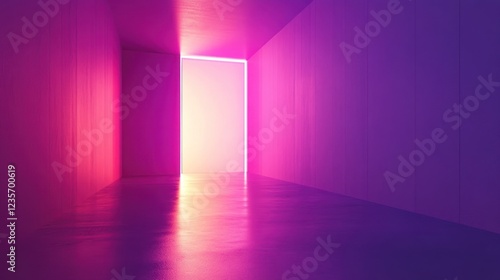 Neon hallway door, vibrant light, future, abstract, digital art, background, wallpaper