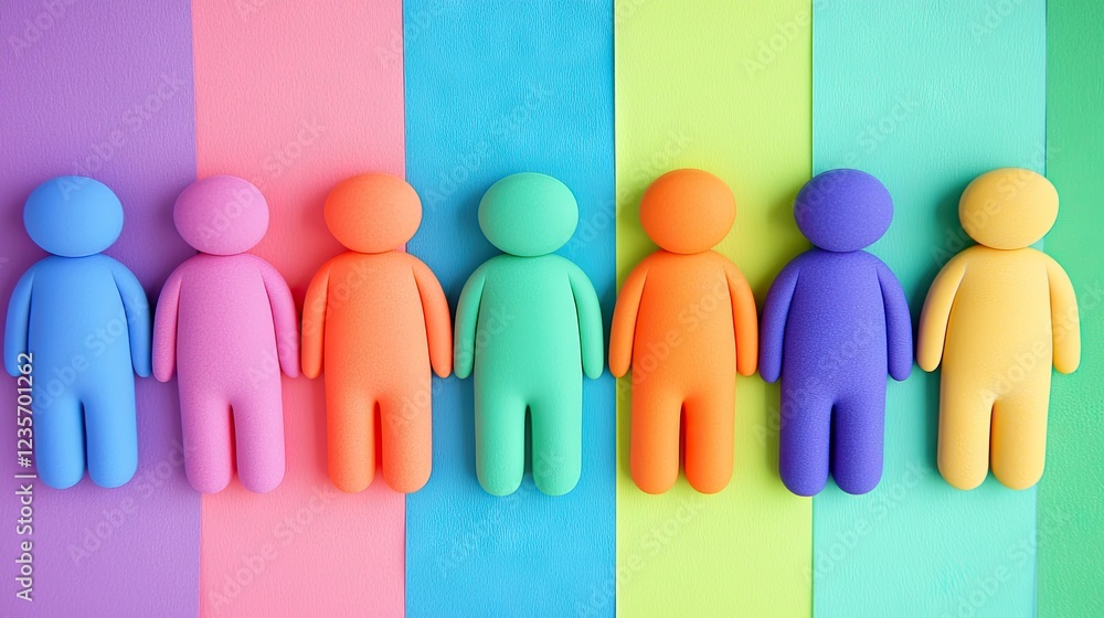 Colorful figures on rainbow background; diversity concept; website banner Colorful figures on rainbow background; diversity concept; website banner