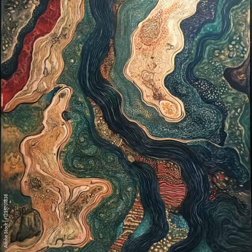 Wallpaper Mural Abstract Fluid Artwork with Curvy Lines and Earth Tones Patterns Torontodigital.ca