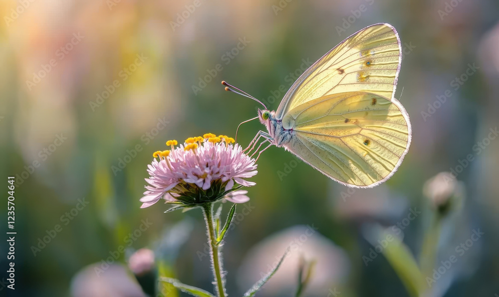 butterfly delicately lands on flower, showcasing nature beauty