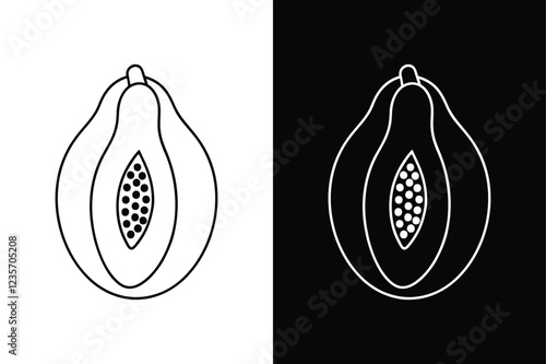 Versatile Papaya Line Art Icons for Creative Use. papaya, fruit, illustration, icon, vector, outline