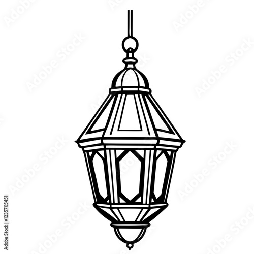 Hanging   lantern ornament for Ramadan. Ramadan Lantern Ornaments line art vector  on white background 