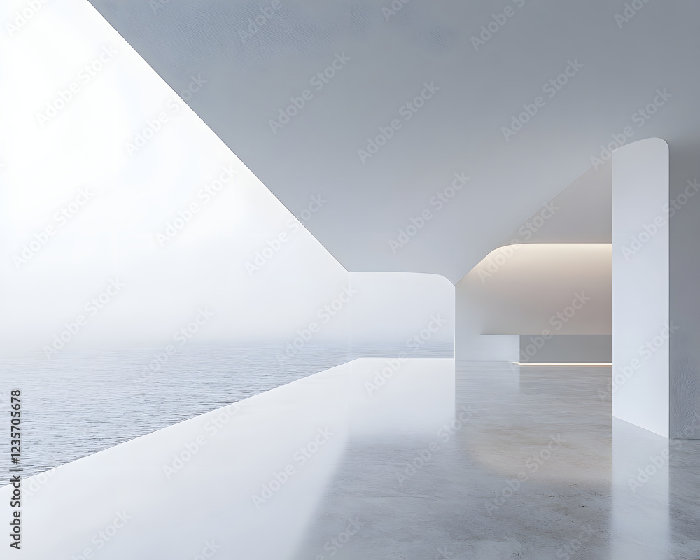 Obraz premium Modern White Interior with Ocean View Rendering