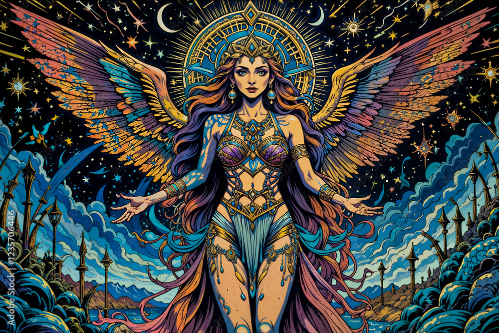 Obraz premium Dynamic pop art of Mythology Goddess Pagan illustration 