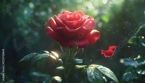 A Single Red Rose in Morning Sunlight