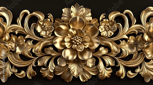 Golden floral ornament with intricate baroque design and swirling acanthus leaves