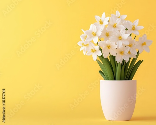 Wallpaper Mural Close-up of fresh spring flowers elegantly arranged in a neat bundle, pastel yellow surface creating a cozy contrast. Torontodigital.ca