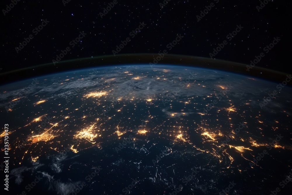 Obraz premium Earth illuminated by sunset from space against the backdrop of the Milky Way, earth with Sunset from space with milkyway in the backgroud