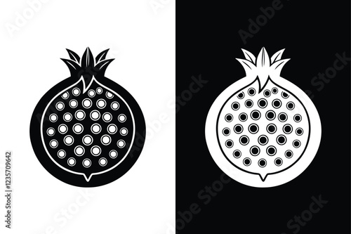 Cut-in-Half Pomegranate Vector for Food Apps & Websites. pomegranate, food, fruit, seed, illustration, symbol, vector, half