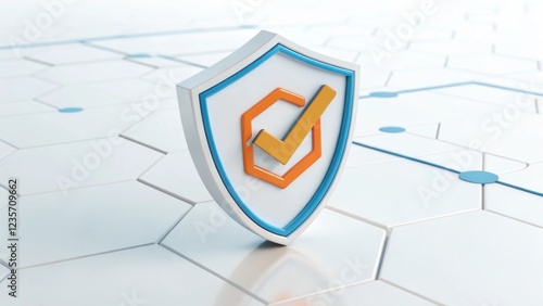Security Shield with Check Mark on Futuristic Grid Background