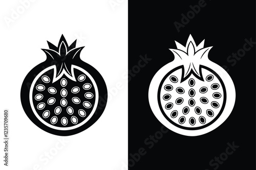 Pomegranate Fruit Line Art Icon. Modern Silhouette Design. pomegranate, food, fruit, seed, illustration, symbol, vector, half