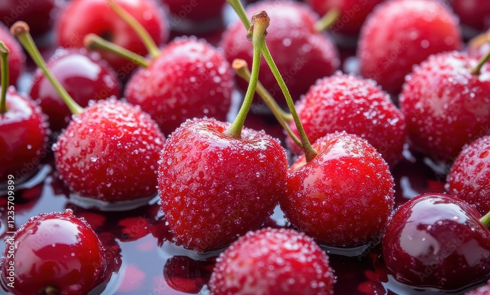 Fresh red cherries with dew drops Fresh red cherries with dew drops
