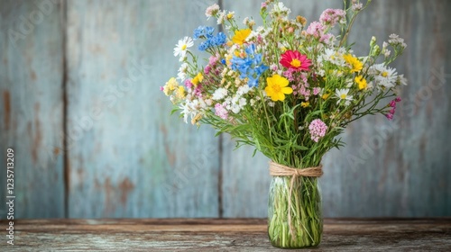 Wallpaper Mural Colorful wildflower bouquet in glass jar rustic setting photography natural light close-up view Torontodigital.ca