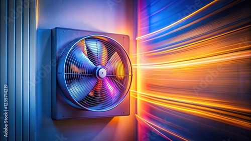 Modern interior, blurred exhaust fan, long exposure art. photo