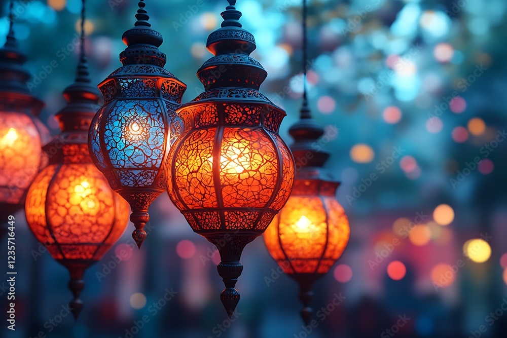 Moroccan Lanterns Against a Bokeh Light Background Moroccan Lanterns Against a Bokeh Light Background