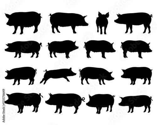 PIGS SILHOUETTE ON WHITE BACKGROUND