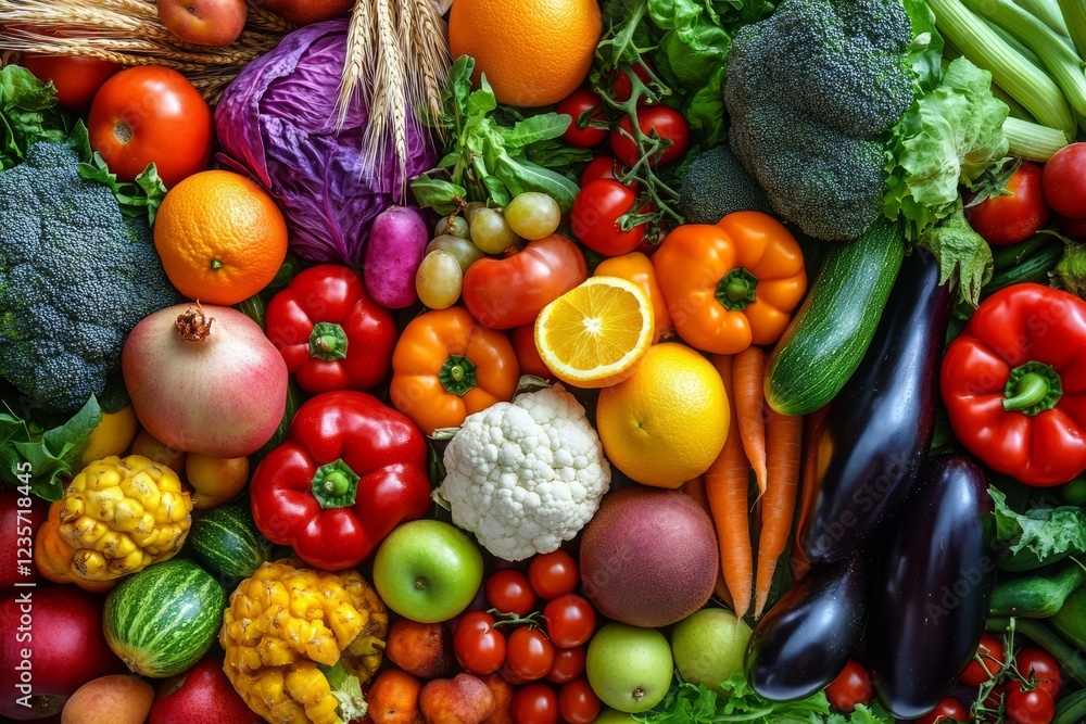 Vibrant assortment of fresh fruits and vegetables. (1) Vibrant assortment of fresh fruits and vegetables. (1)