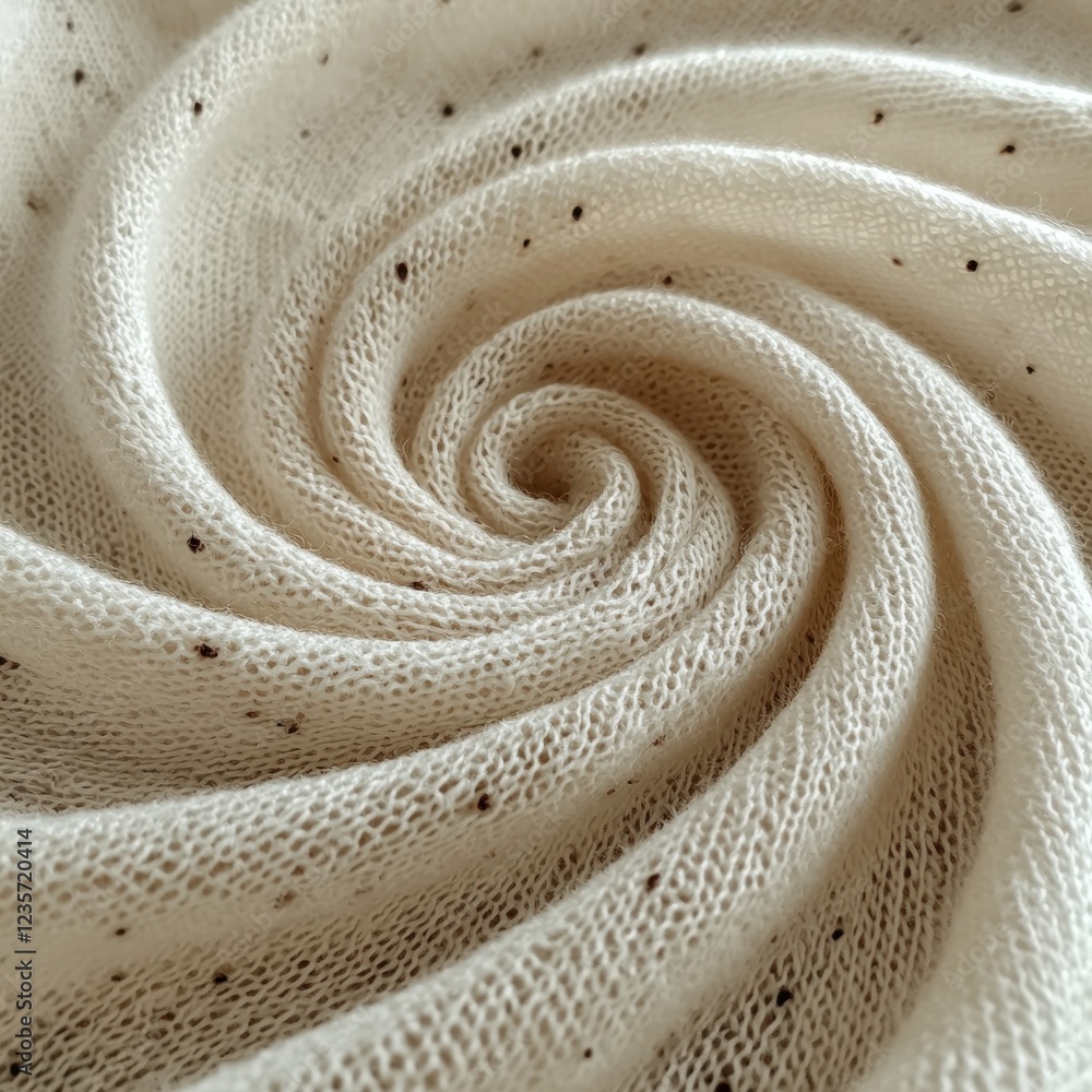 Swirled cream fabric with flecks, close-up textile texture for fashion design