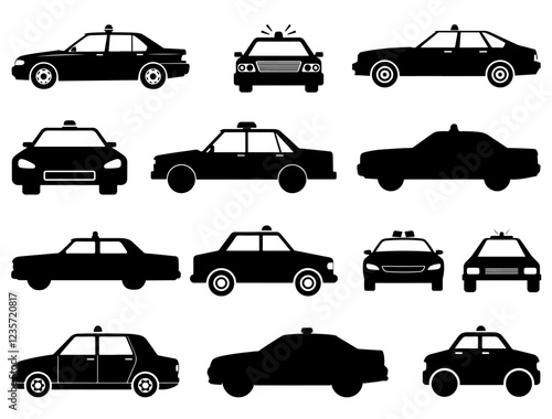 POLICE CARS SILHOUETTE ON WHITE BACKGROUND
