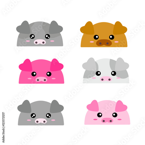 Pig family vector design. Cute design of a group of pigs. Set of farm animals. Collection of cute pig face vector cartoon