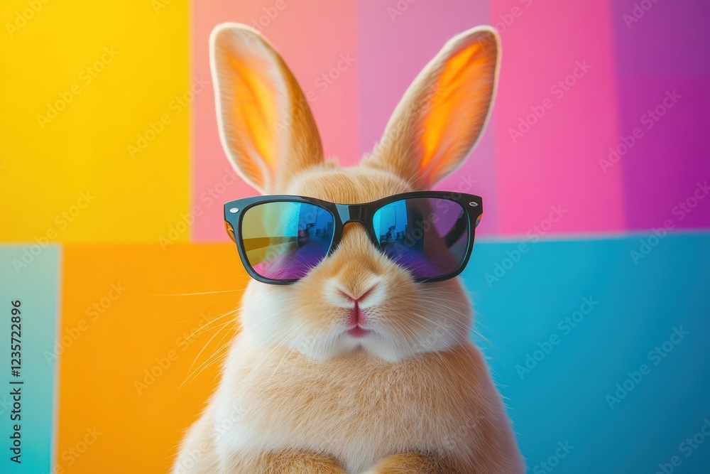 Cool bunny sunglasses colorful background studio shot