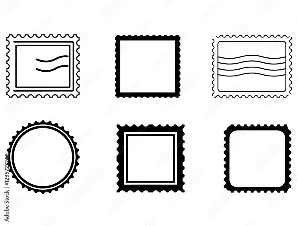 POSTAL STAMPS SILHOUETTE ON WHITE BACKGROUND POSTAL STAMPS SILHOUETTE ON WHITE BACKGROUND