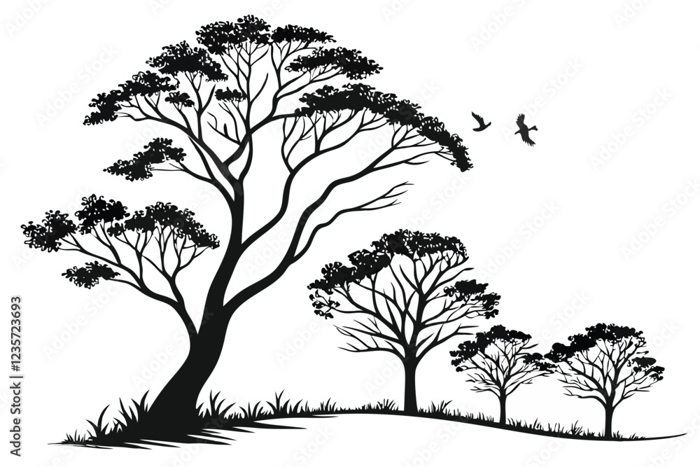 Fototapeta premium a set of six Silhouette tree in a white background