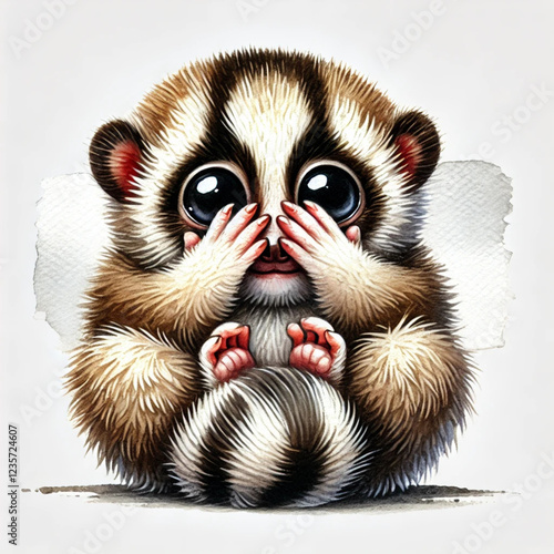 Shy Slow Loris Covering Its Eyes photo