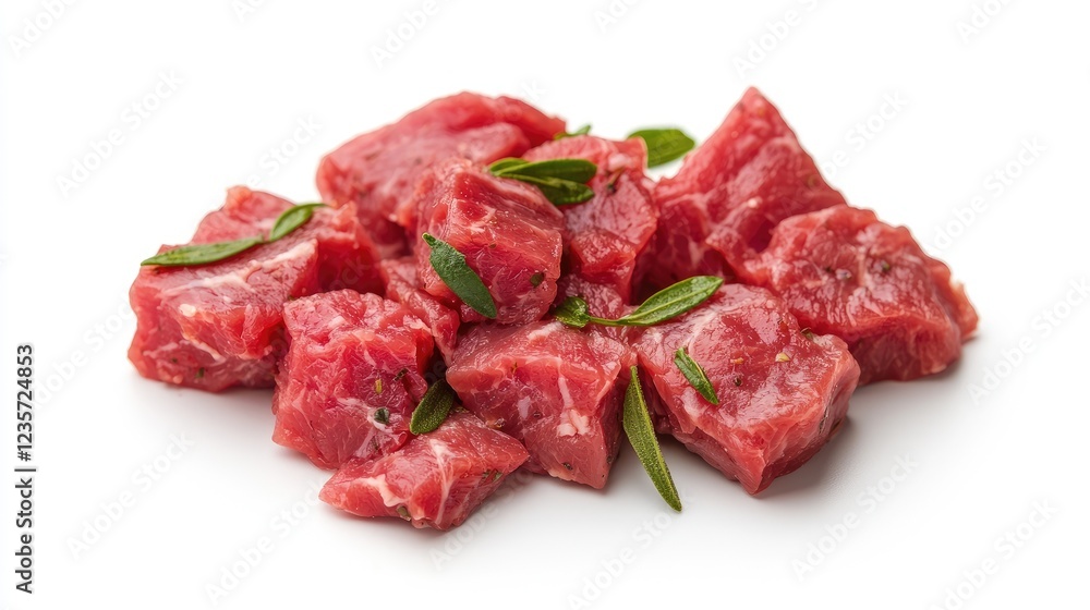 Fresh diced beef stew meat with herbs Fresh diced beef stew meat with herbs
