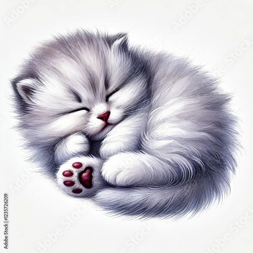 Fluffy White Kitten Sleeping Peacefully