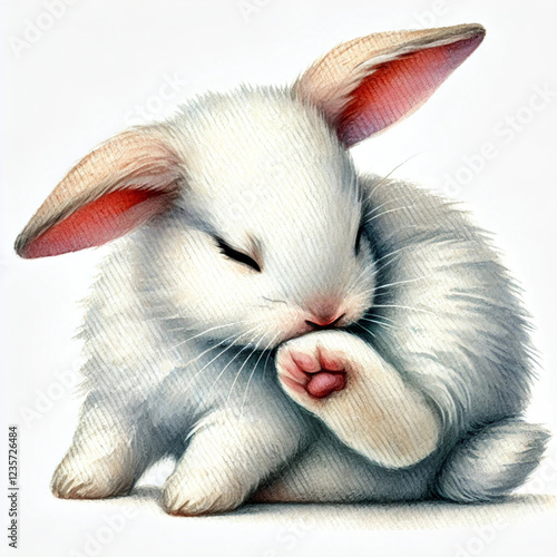 Sleeping White Bunny in a Cozy Pose