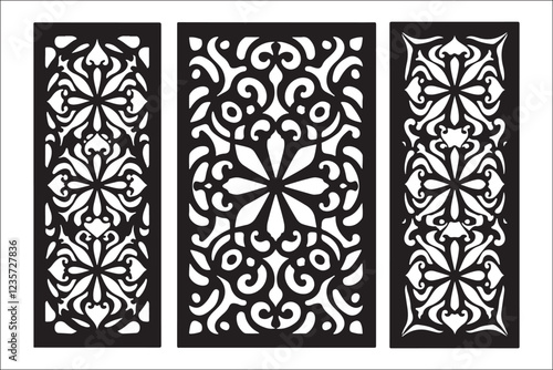 Laser cut, vector design, dxf, svg, eps, decorative panel, wall art, interior decor, metal cutting, wood engraving, ornamental pattern, architectural design, wrought iron, mdf panel, stencil art,