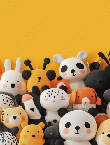 Colorful Collection of Cute Minimalist Animal Plush Toys in a Bright Display