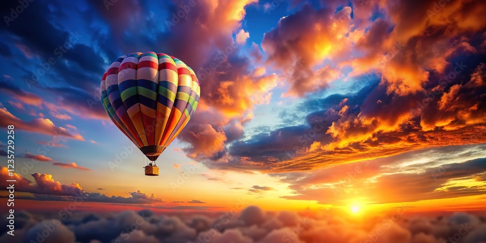 Obraz premium Sunset hot air balloon, tilted perspective, generated by AI art.