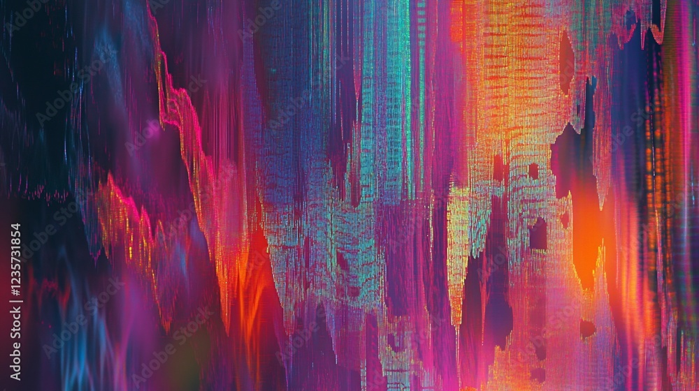 Obraz premium Abstract Colorful Glitch Art Background with Vibrant Geometric Patterns and Dynamic Flow