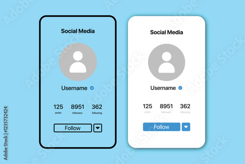 Account Preview page template. Profile information page with followers, follow button. Editable Stroke