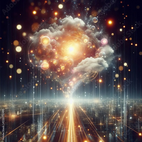 Luminous thought dissolving into sparkles