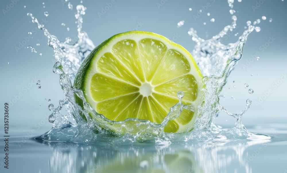 Fresh lime splash in clear water Fresh lime splash in clear water
