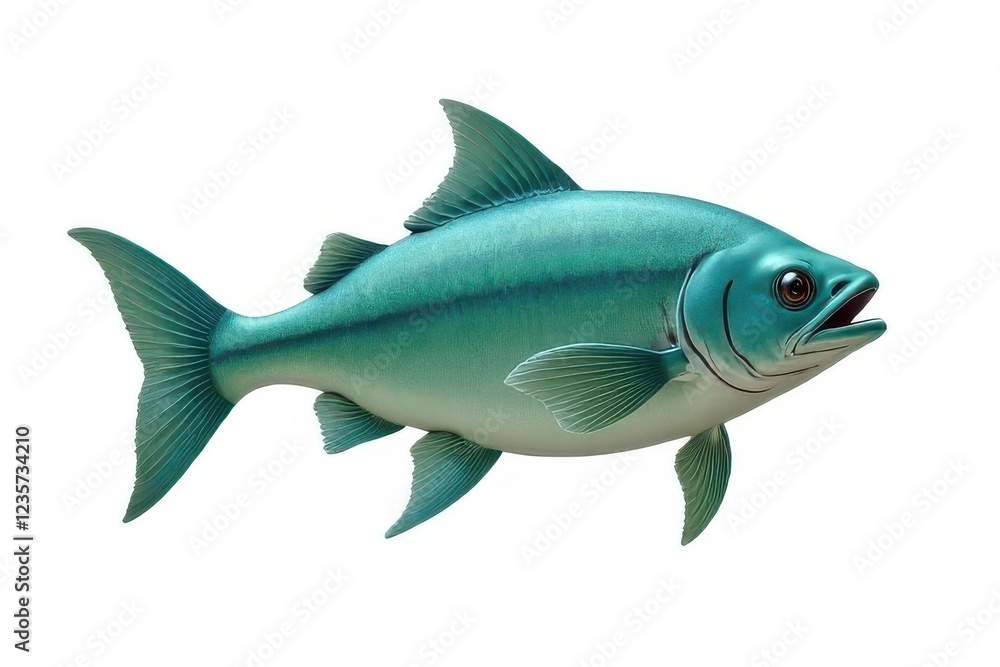 Naklejka premium Eco-friendly sustainable fish symbolizing responsible aquaculture isolated on white background highlighting smart seafood farming practices 