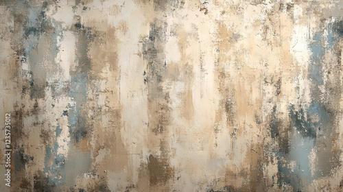 Abstract background with grunge textured beige, cream, and soft blue. Organic brushstroke patterns create a rustic, artistic surface