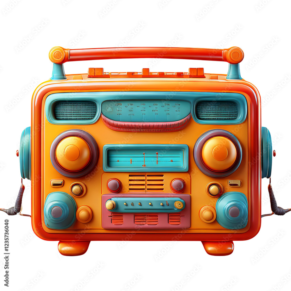 Fototapeta premium Retro Colorful Radio with Unique Design and Vibrant Colors, isolated on transparent background