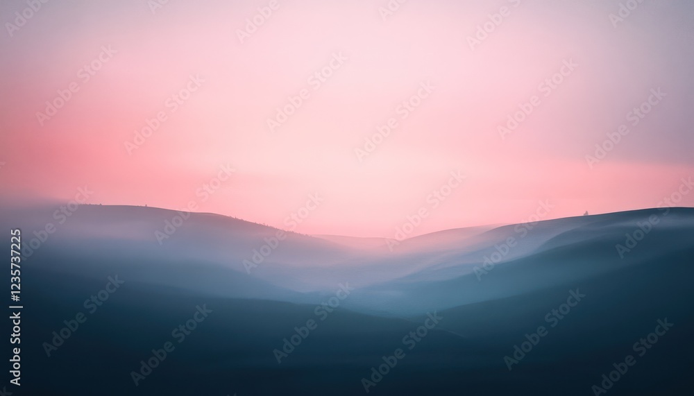 Fototapeta premium Serene Misty Mountains Under a Pink Dawn Sky