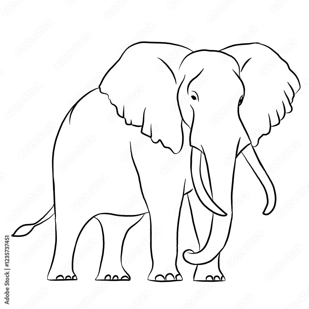 Obraz premium Cartoon elephant, elephant icon isolated on white background, vector illustration. Line art.